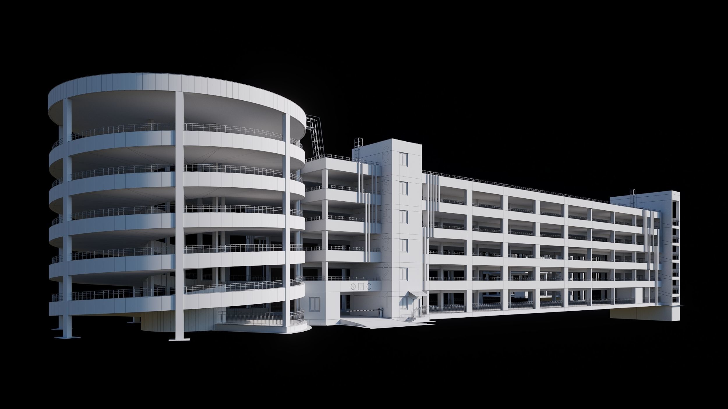 Multistorey car parking building 3D model_1
