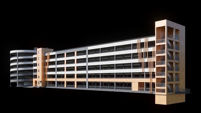 Multistorey car parking building 3D model 3