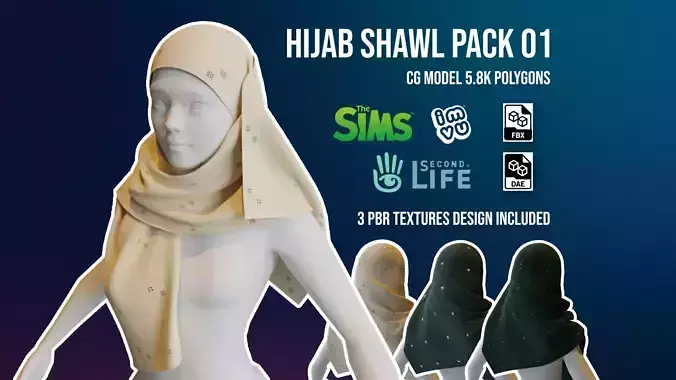 Hijab Shawl 01 Low-poly 3D model