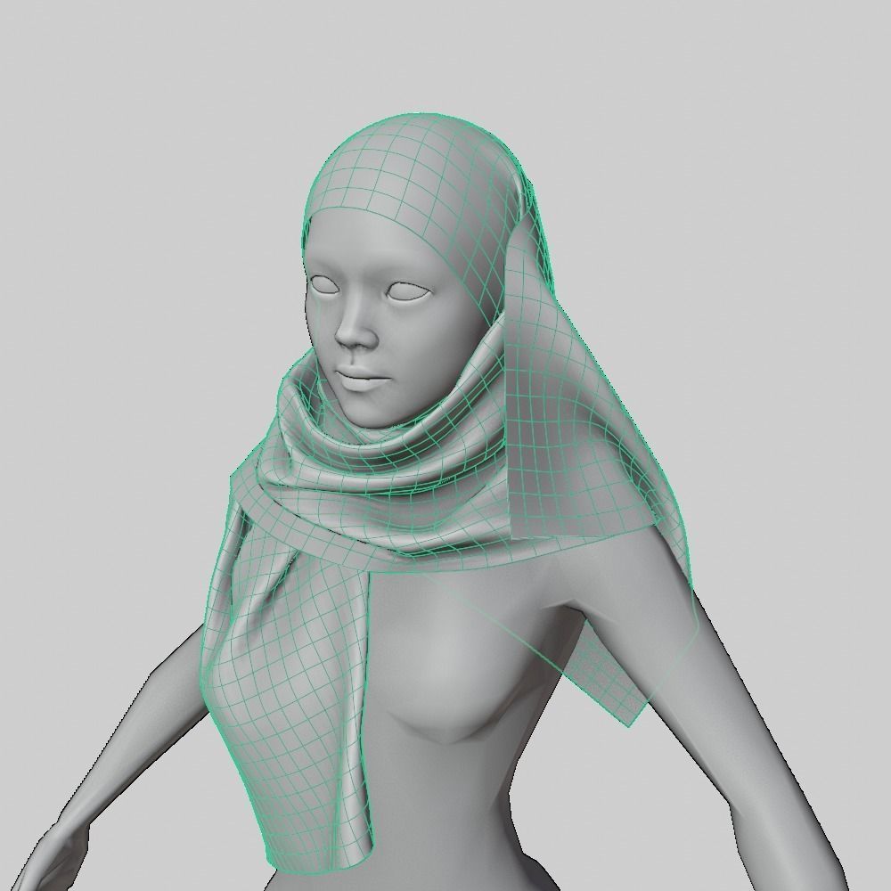 Hijab Shawl 01 Low-poly 3D model_1
