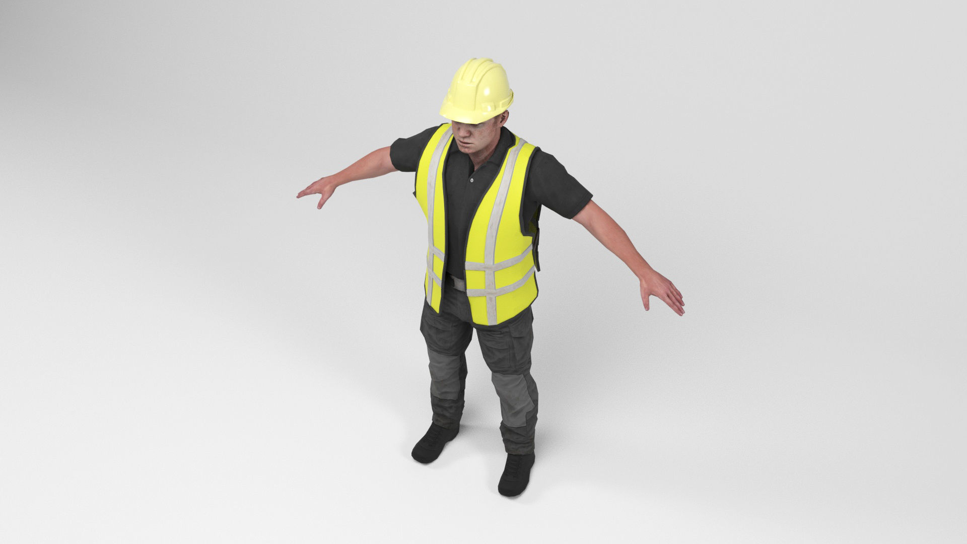 Worker 4 construction wearing vest Low-poly 3D model_5