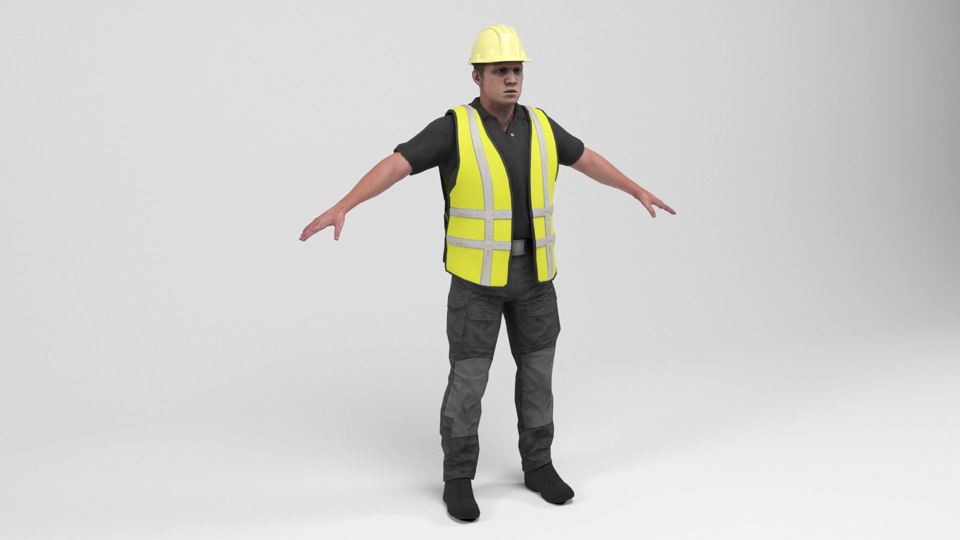 Worker 4 construction wearing vest Low-poly 3D model_1
