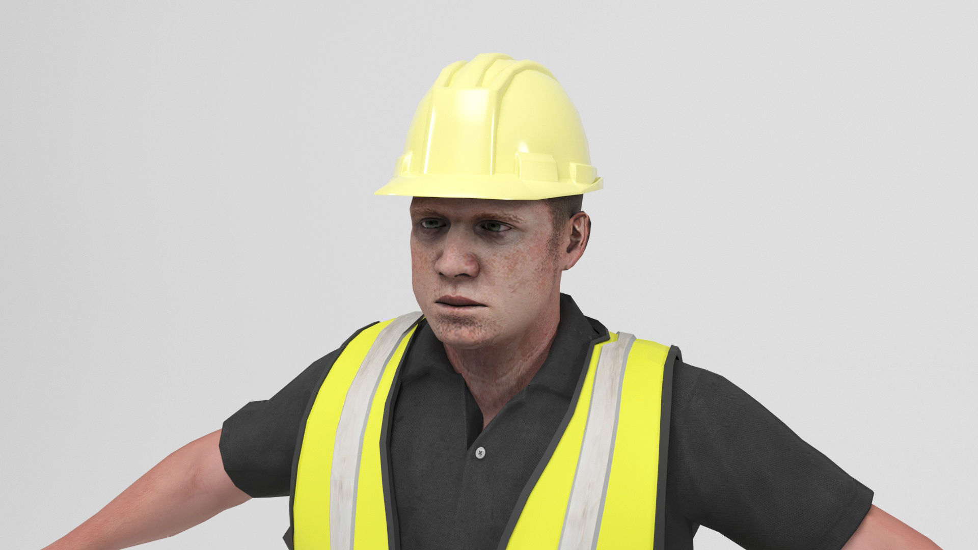 Worker 4 construction wearing vest Low-poly 3D model_6