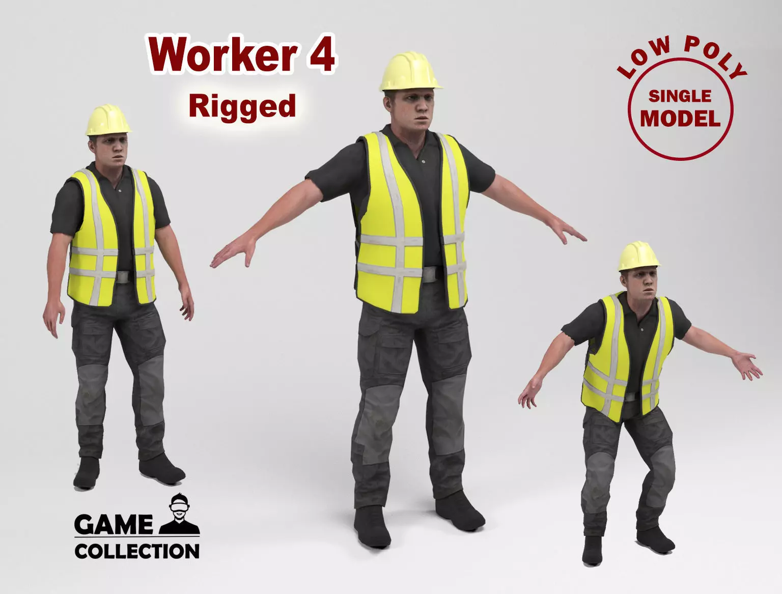 Worker 4 construction wearing vest Low-poly 3D model_0