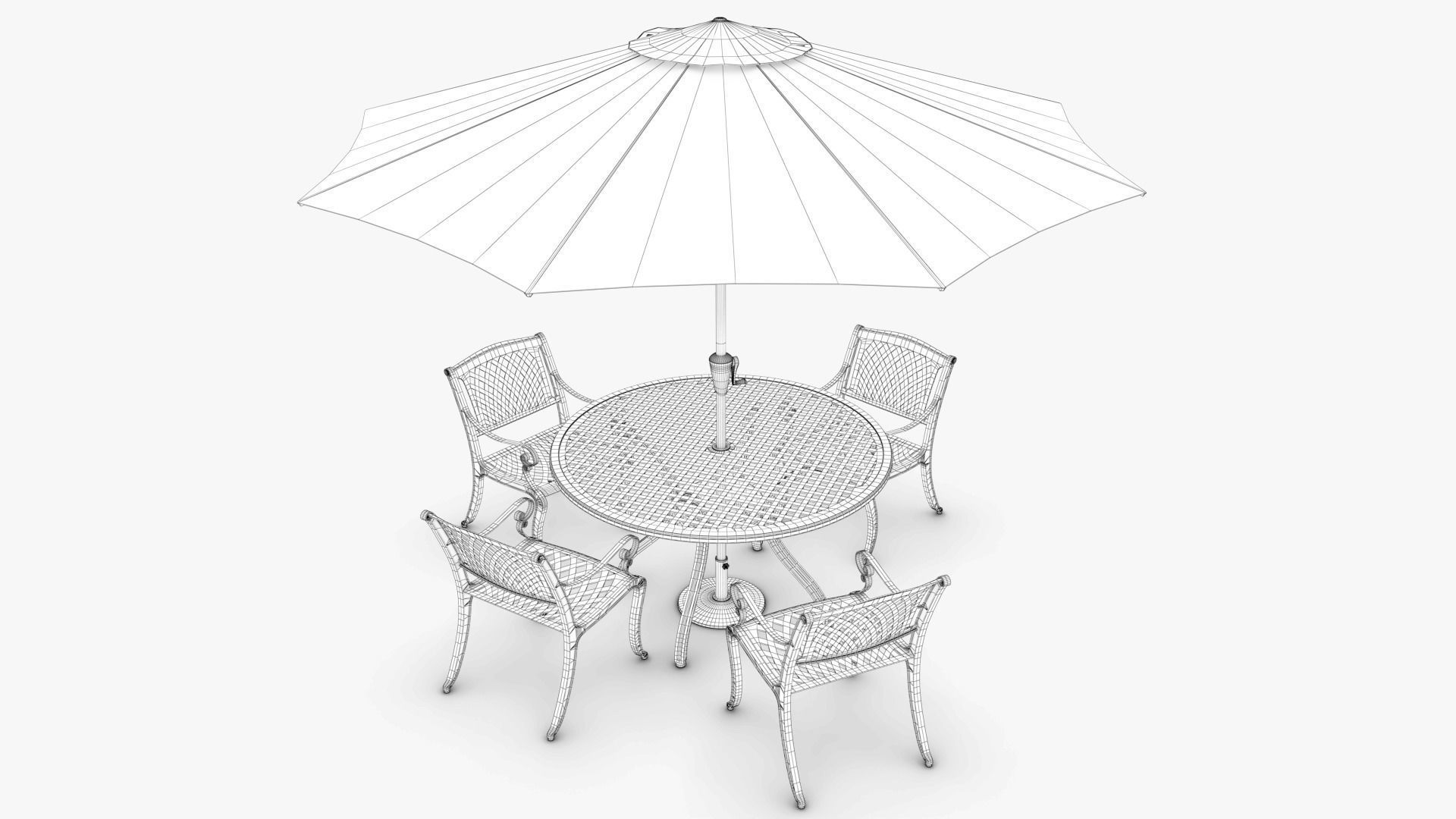 Dining Set table and chairs with umbrella Low-poly 3D model_13