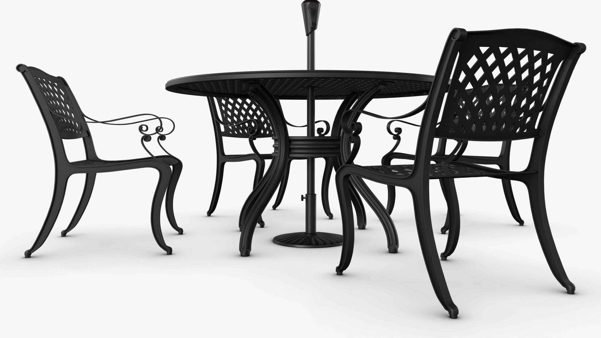 Dining Set table and chairs with umbrella Low-poly 3D model_4