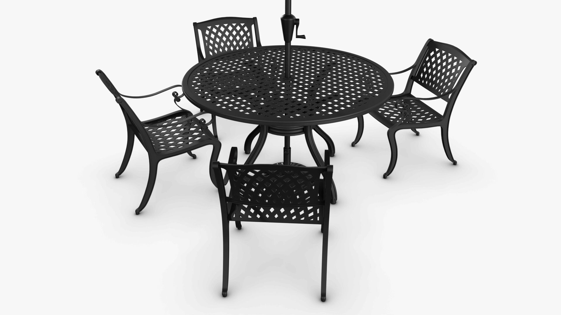 Dining Set table and chairs with umbrella Low-poly 3D model_2