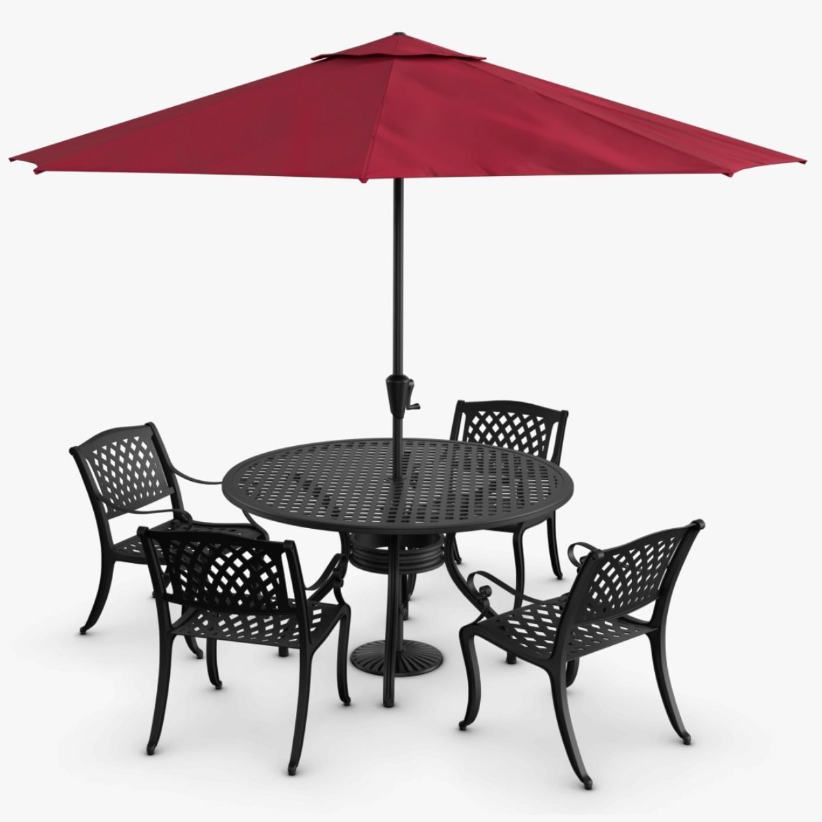 Dining Set table and chairs with umbrella Low-poly 3D model_7
