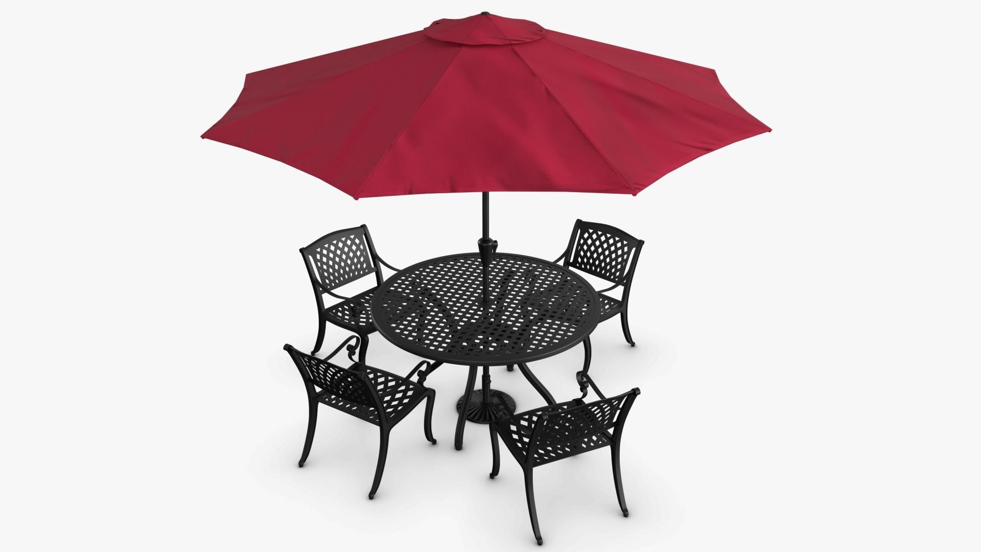 Dining Set table and chairs with umbrella Low-poly 3D model_6