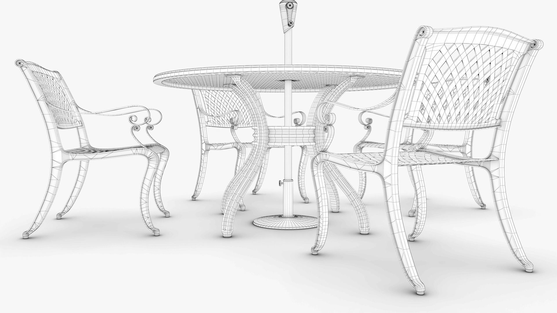 Dining Set table and chairs with umbrella Low-poly 3D model_11