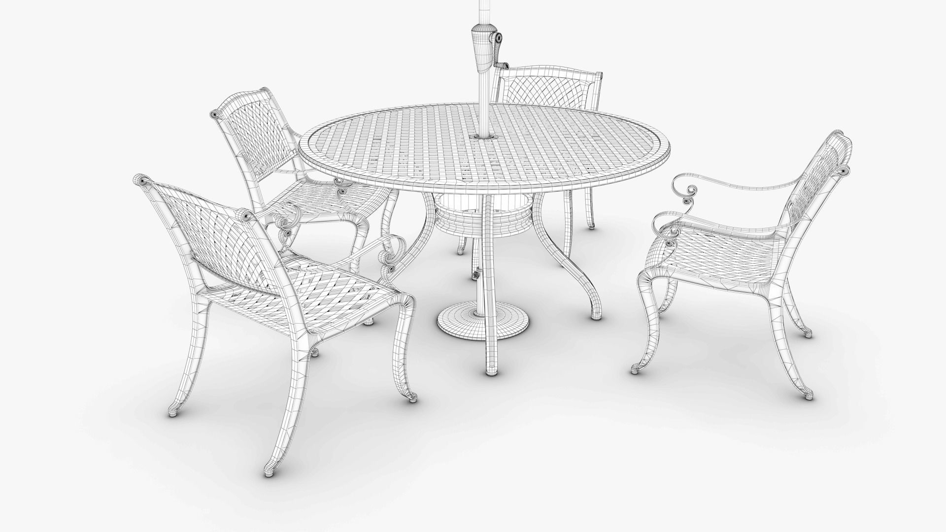 Dining Set table and chairs with umbrella Low-poly 3D model_10