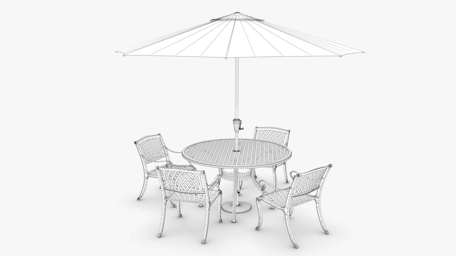 Dining Set table and chairs with umbrella Low-poly 3D model_8
