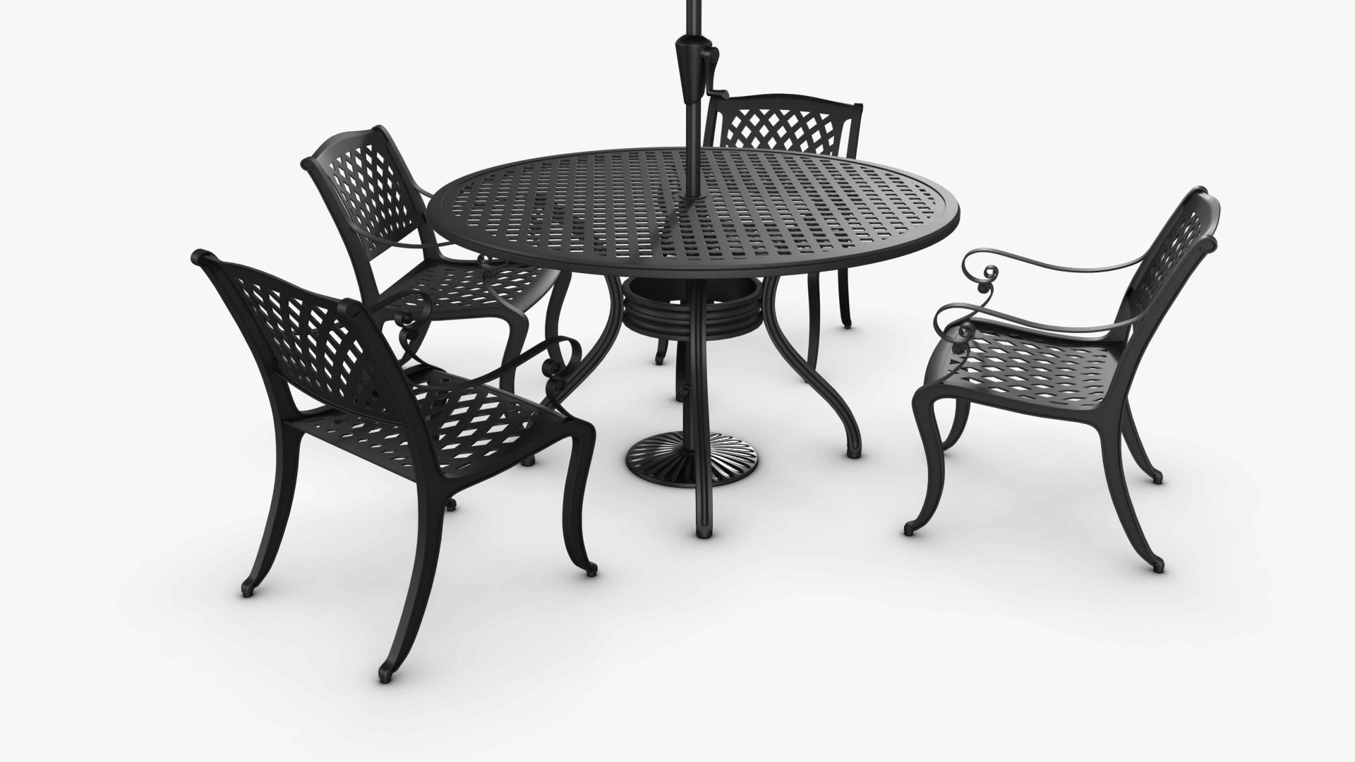 Dining Set table and chairs with umbrella Low-poly 3D model_3