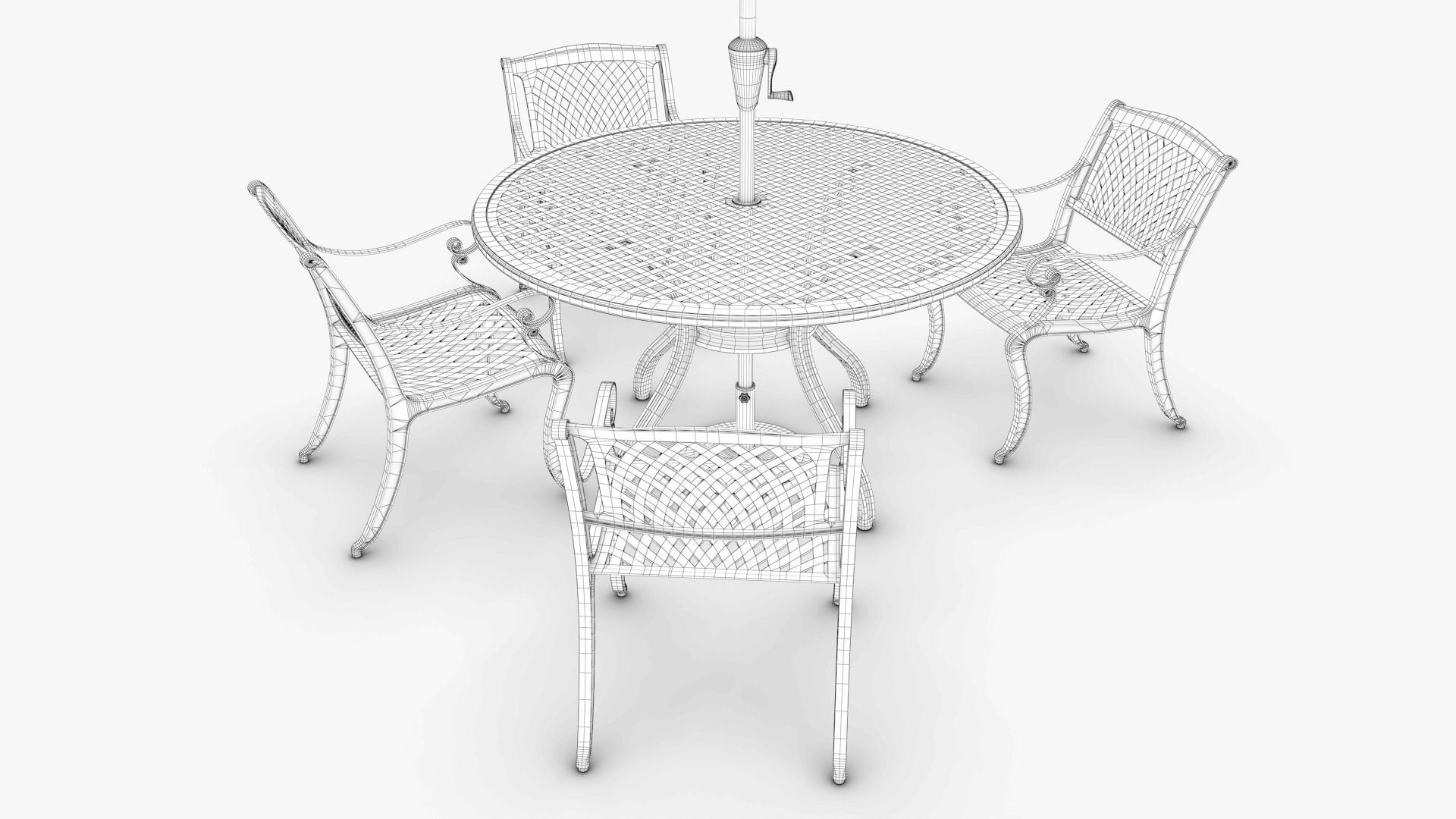 Dining Set table and chairs with umbrella Low-poly 3D model_9