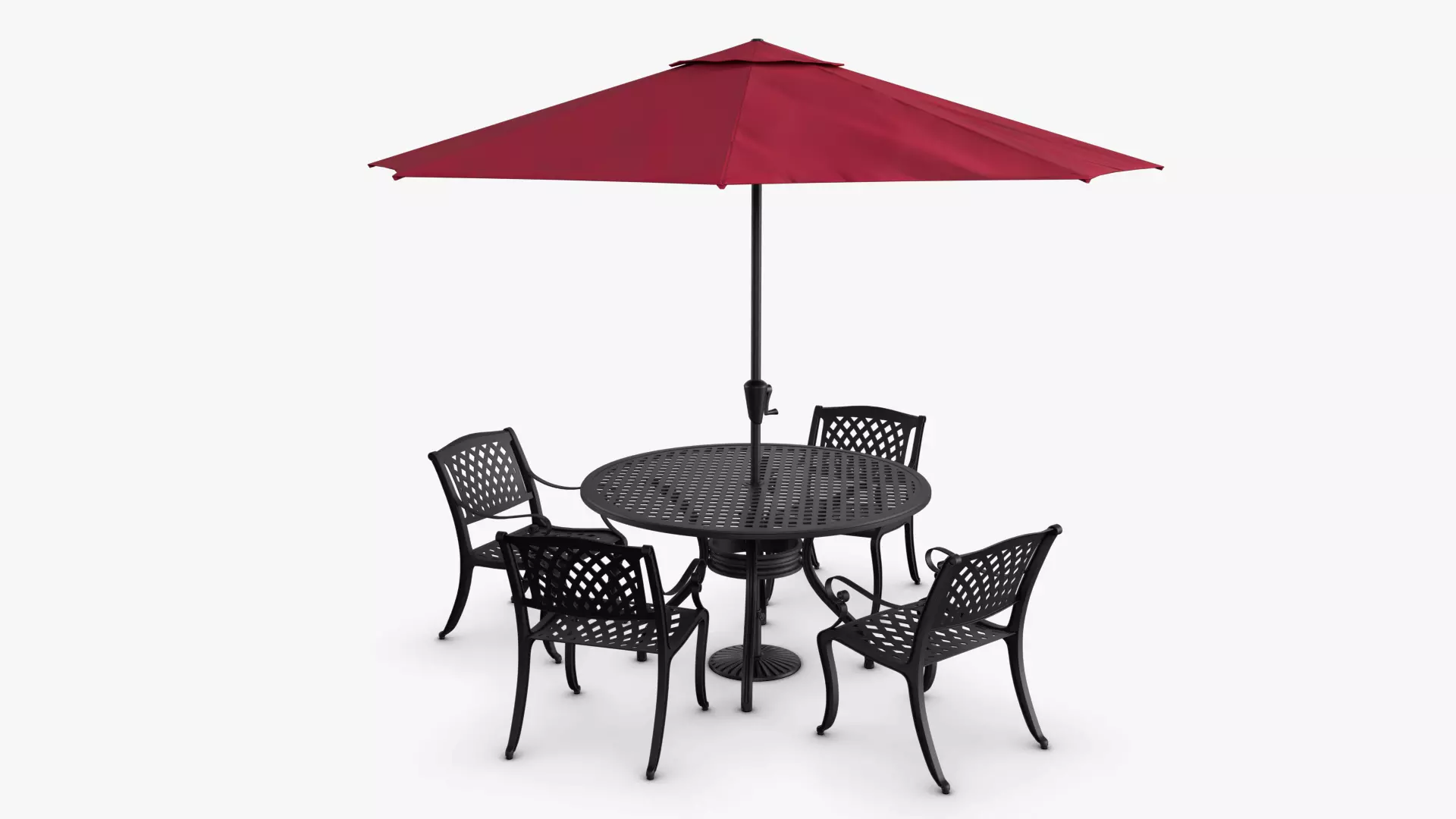 Dining Set table and chairs with umbrella Low-poly 3D model_0