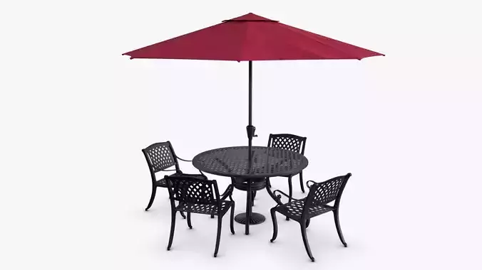Dining Set table and chairs with umbrella Low-poly 3D model