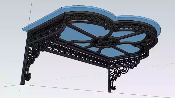3D Model Iron Glass Roof Art Mounted Villa Facade 3D model