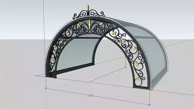 3D Model Iron Glass Roof Art Mounted Villa Facade 3D model