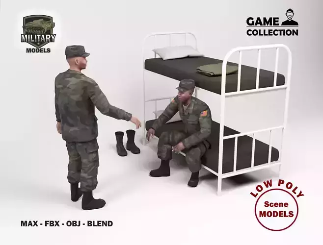 Military Barracks - Scene 1 Low-poly 3D model