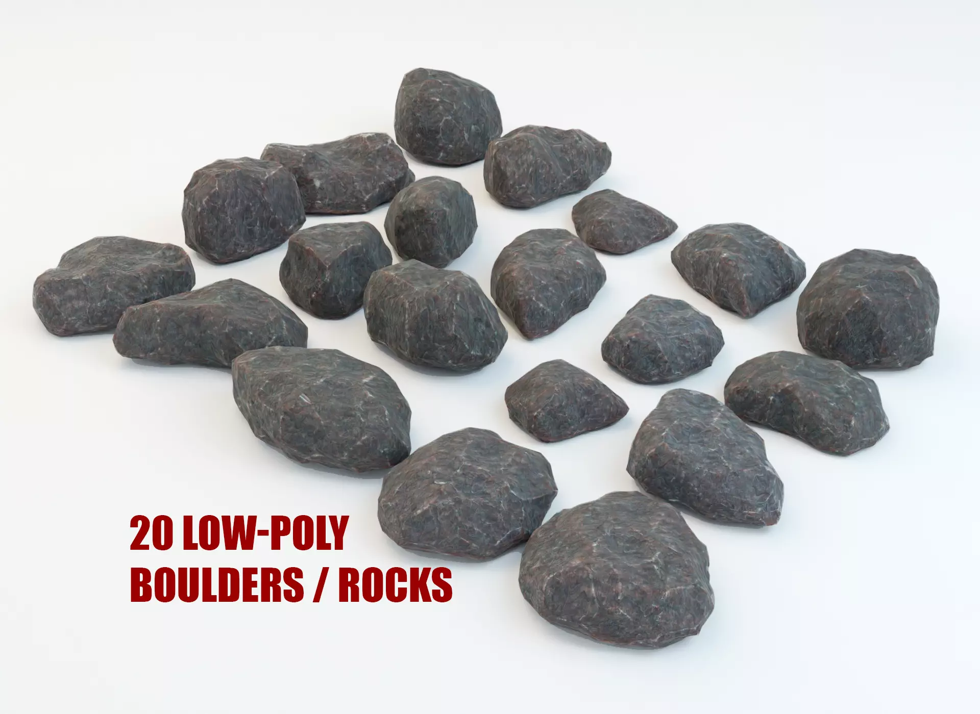 20 Rocks Low-Poly - Realistic Stone Boulder 3D Models Collection Low-poly 3D model_0
