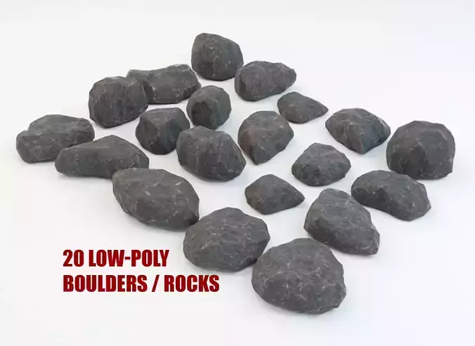 20 Rocks Low-Poly - Realistic Stone Boulder 3D Models Collection Low-poly 3D model