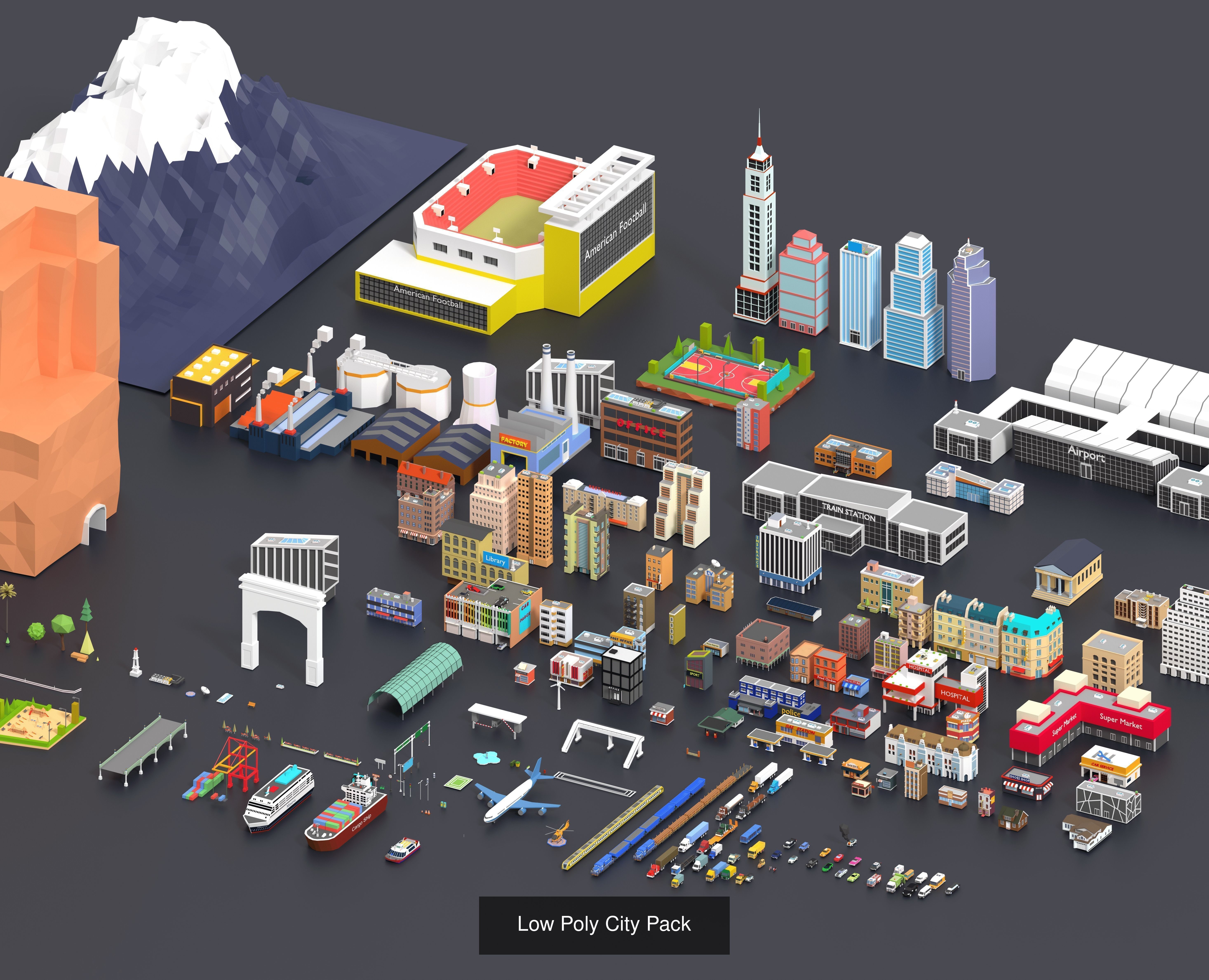 low poly    Collection  asset  pack citys exterior and interior _12