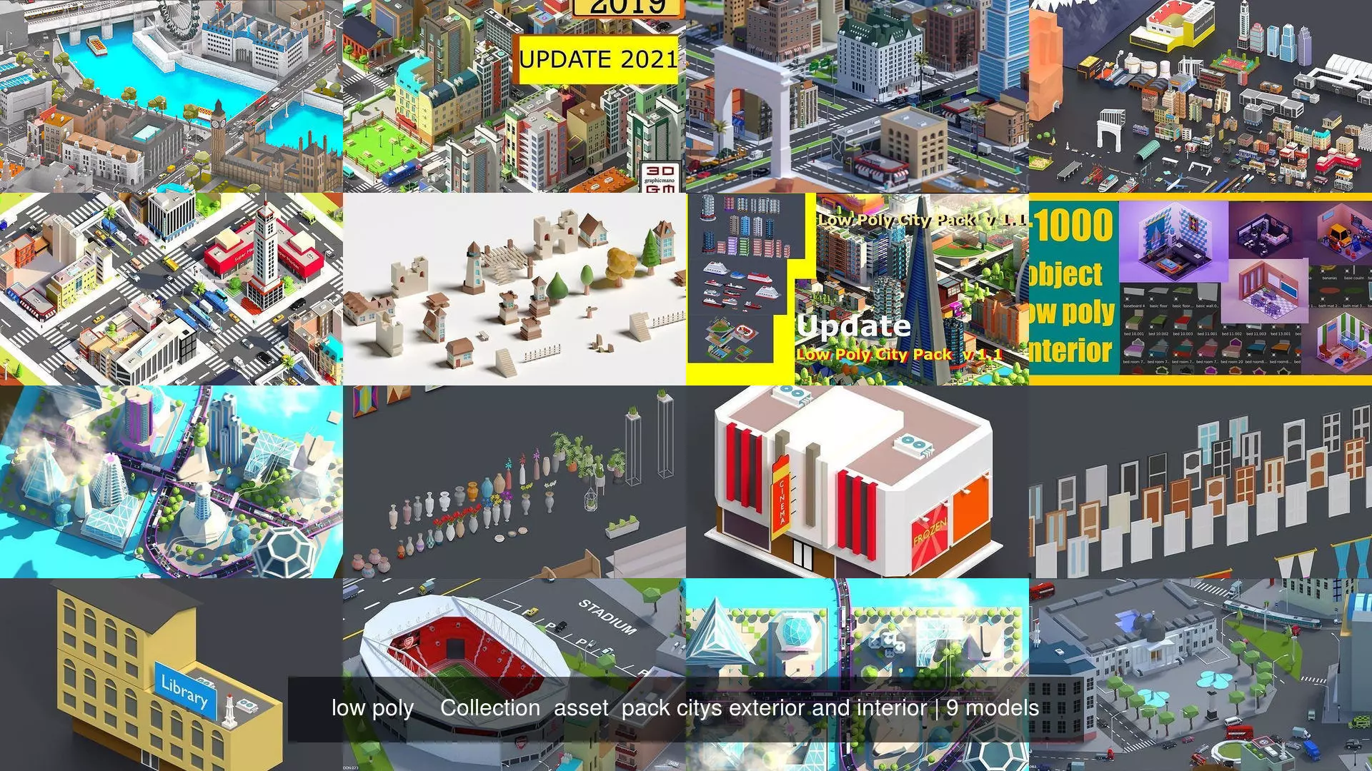 low poly    Collection  asset  pack citys exterior and interior _0