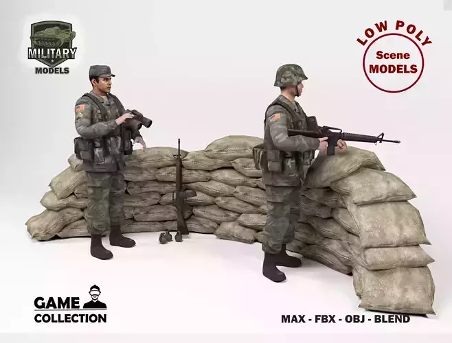 Military Barracks - Scene 4 Low-poly 3D model