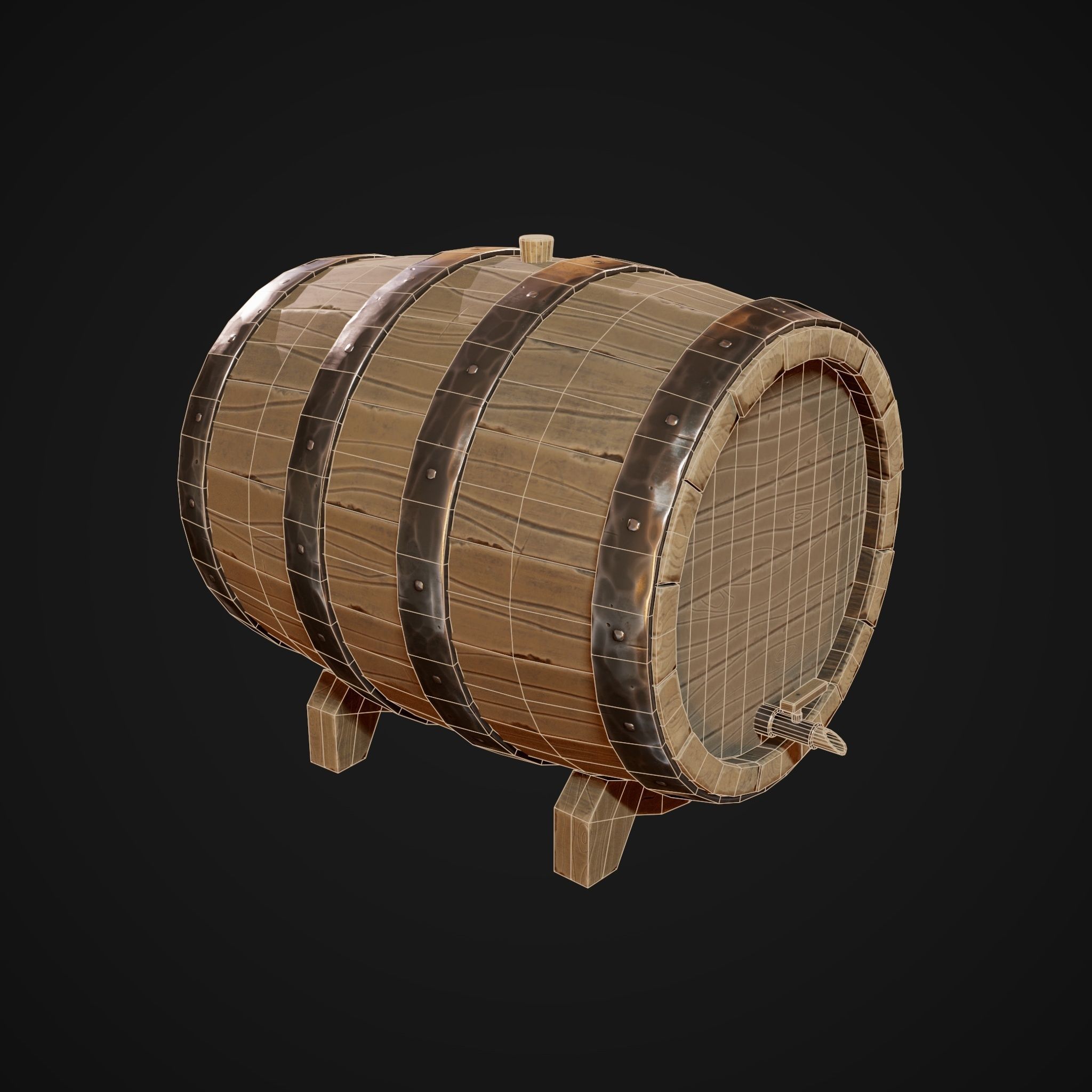 Stylized Barrel Low-poly 3D model_6