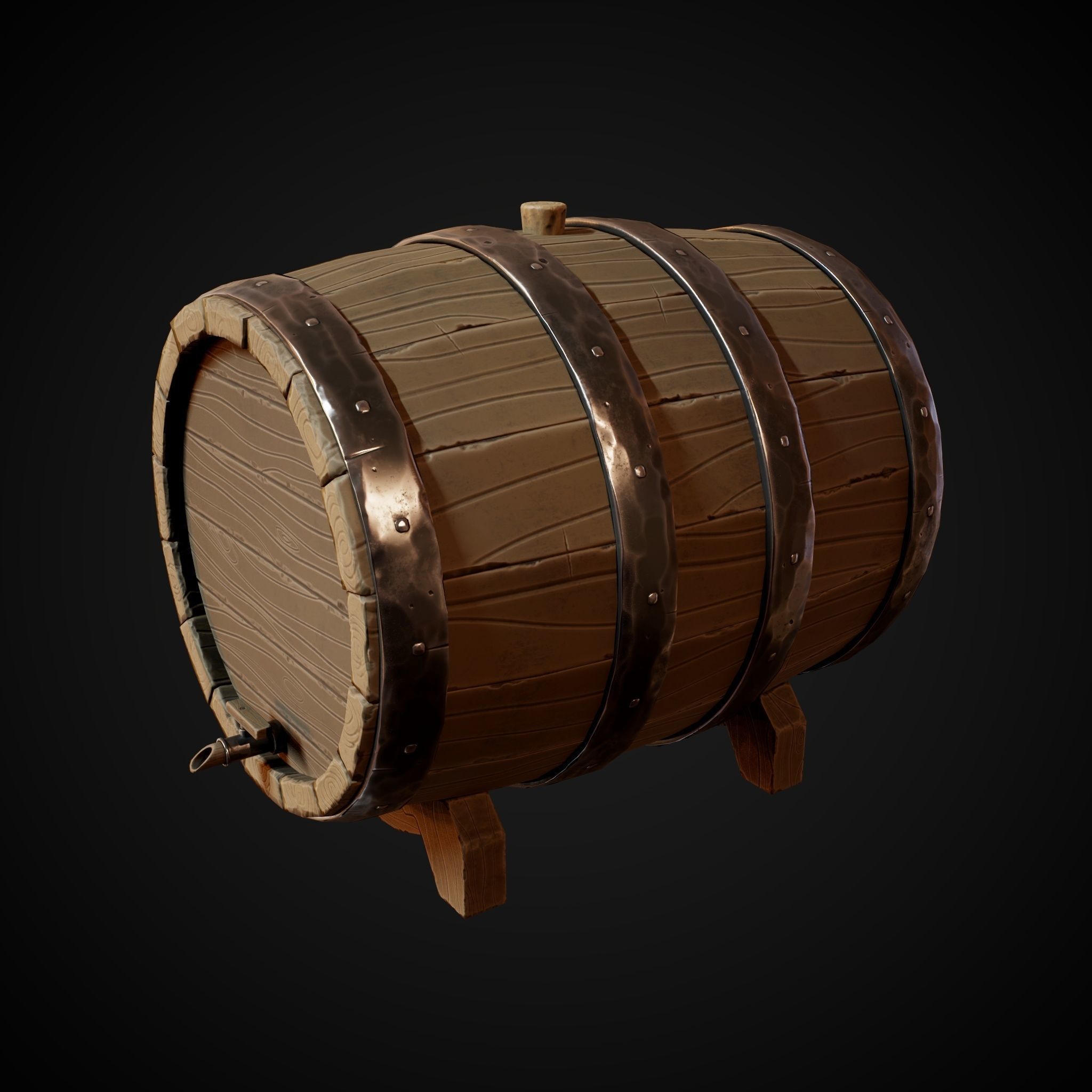 Stylized Barrel Low-poly 3D model_3