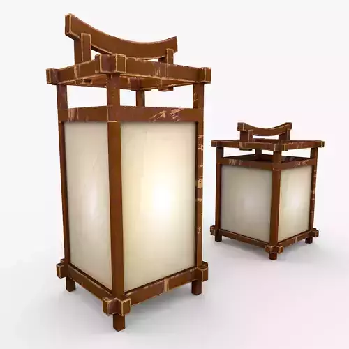 Japanese Wooden Shoji Lamp Low Poly Low-poly 3D model