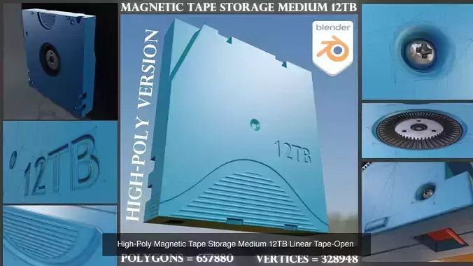 Magnetic Tape Storage Medium 12TB High and Low-Poly Version 3D Model Collection