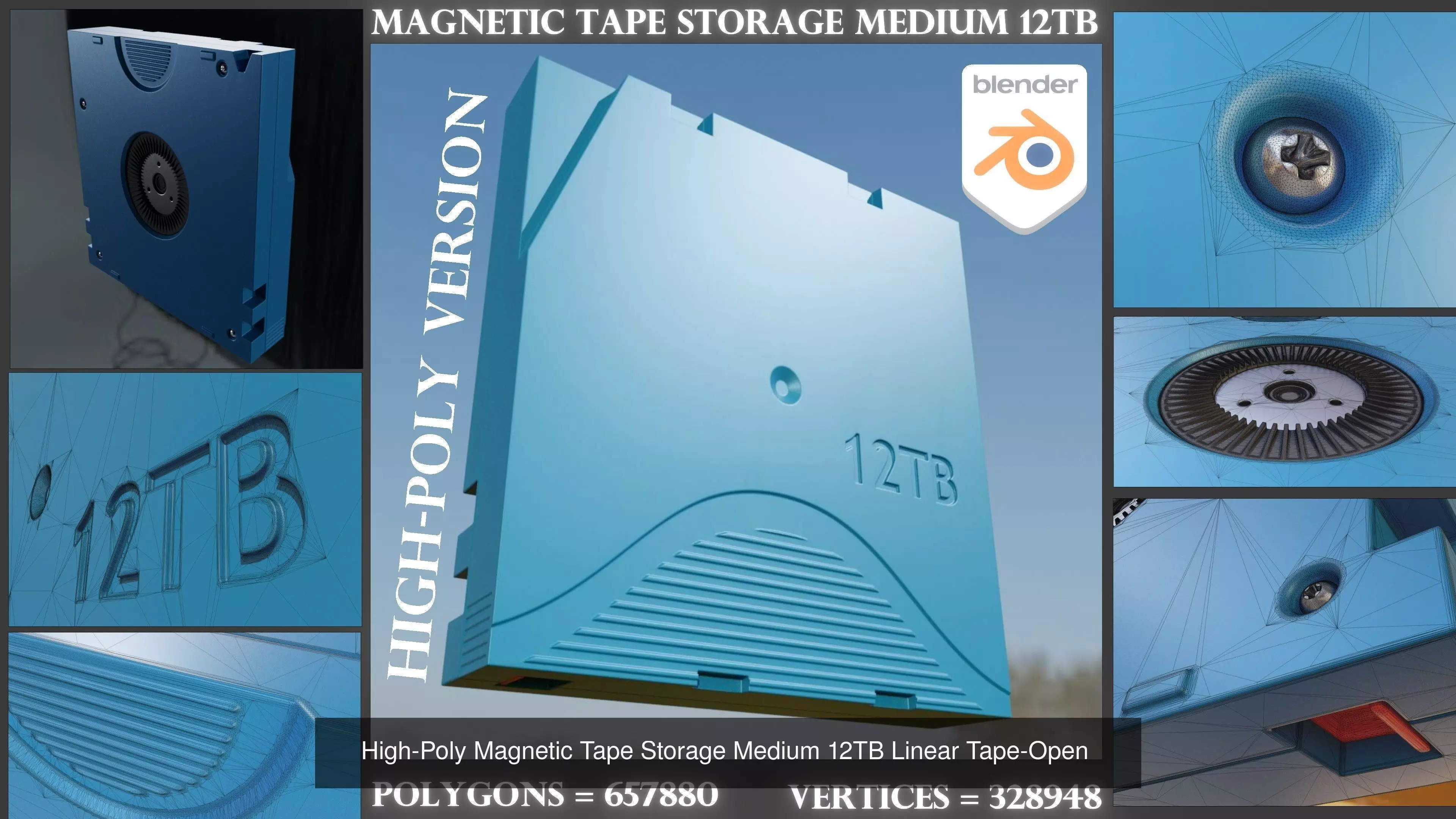 Magnetic Tape Storage Medium 12TB High and Low-Poly Version 3D Model Collection_0