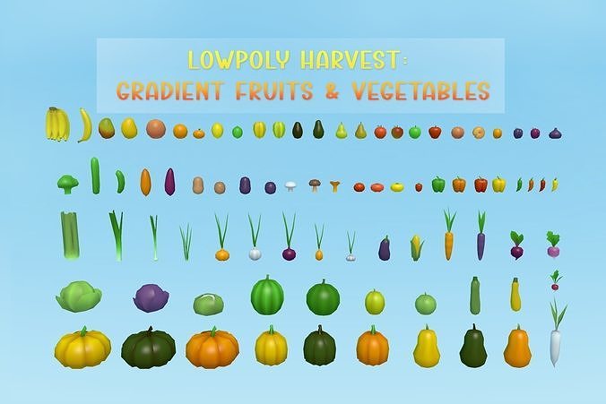 Lowpoly Harvest - Gradient Fruits and Vegetables Low-poly 3D model
