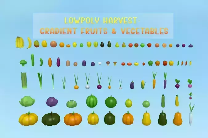 Lowpoly Harvest - Gradient Fruits and Vegetables Low-poly 3D model