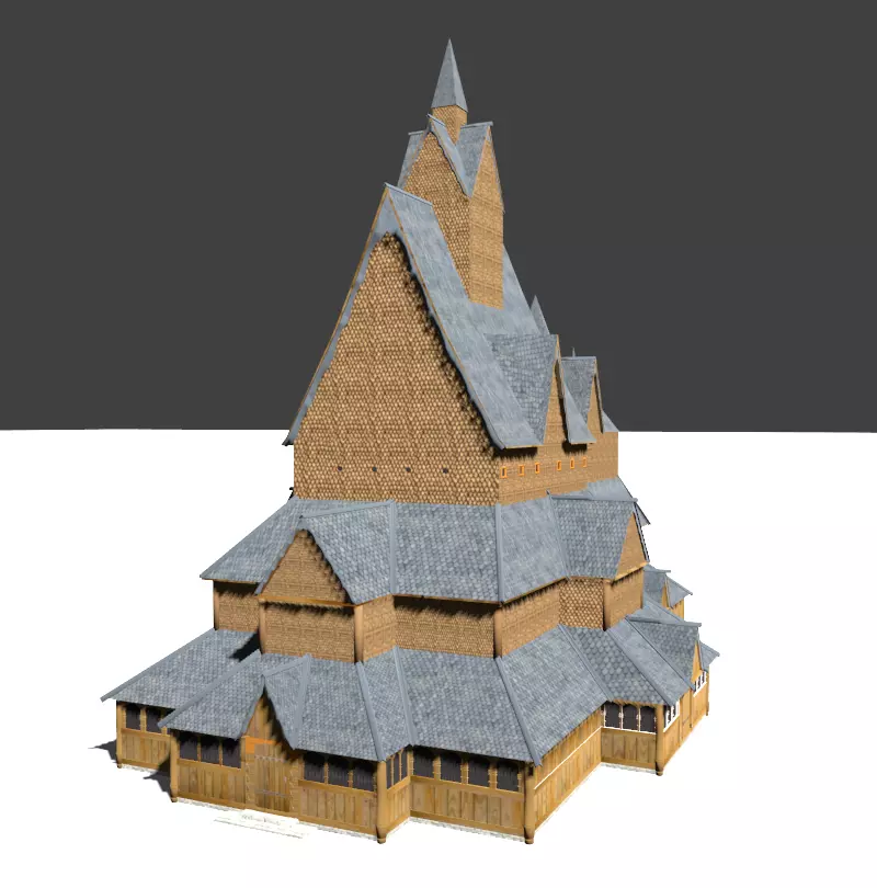 Low-poly medieval church Stavkirke Free low-poly 3D model