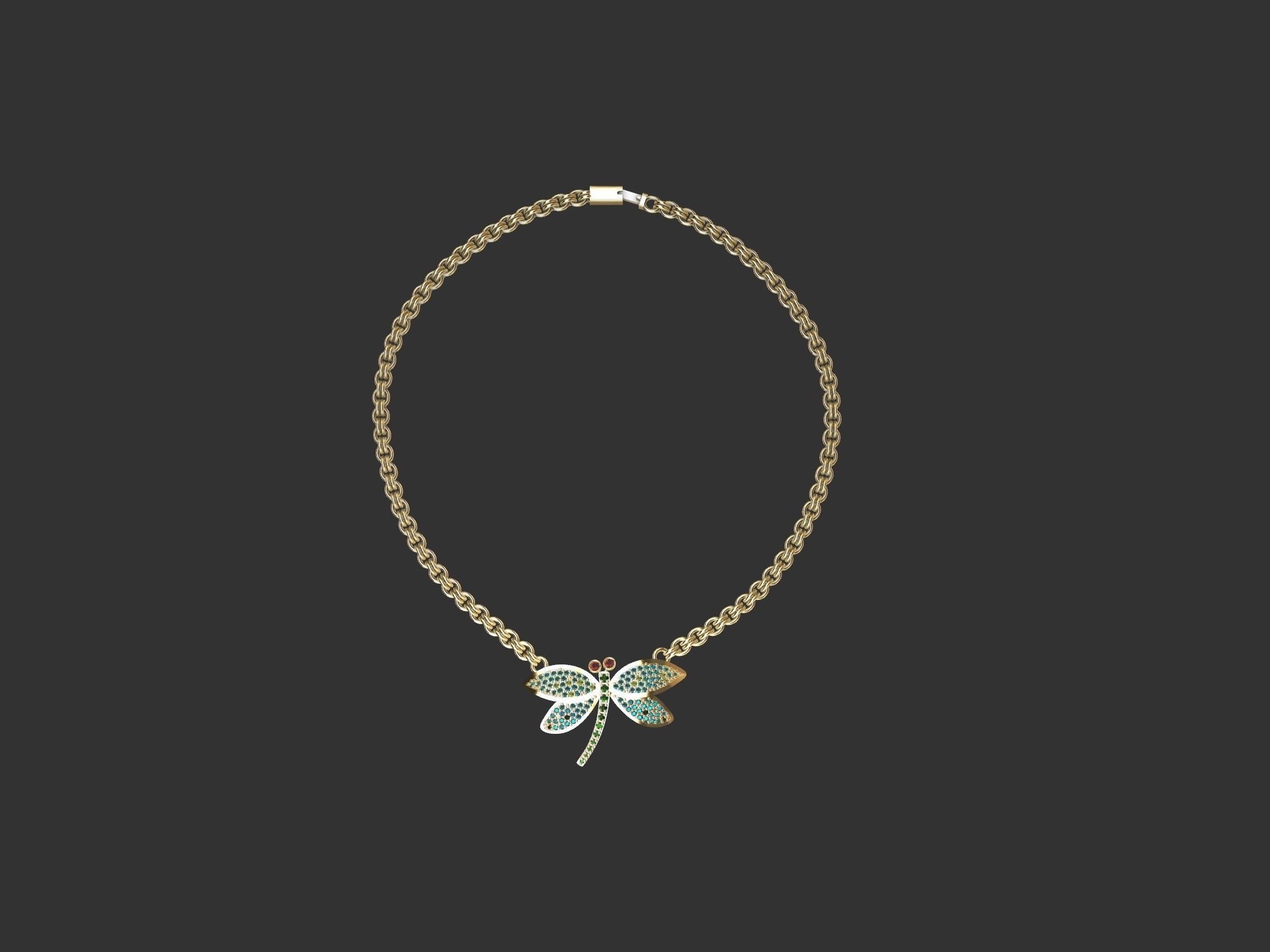 dragonfly pendant with chain and  rope chain 3D print model_2