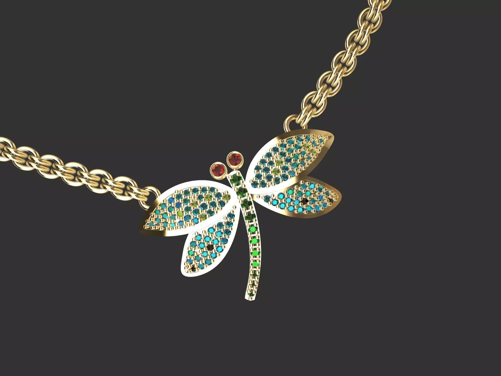 dragonfly pendant with chain and  rope chain 3D print model_0