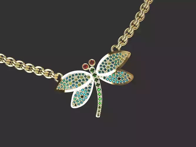 dragonfly pendant with chain and  rope chain 3D print model