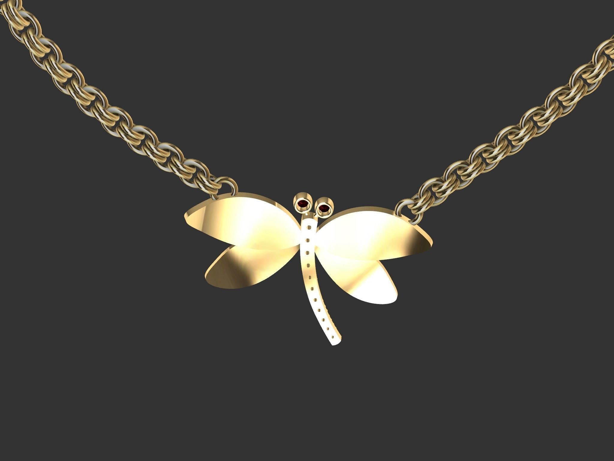 dragonfly pendant with chain and  rope chain 3D print model_16
