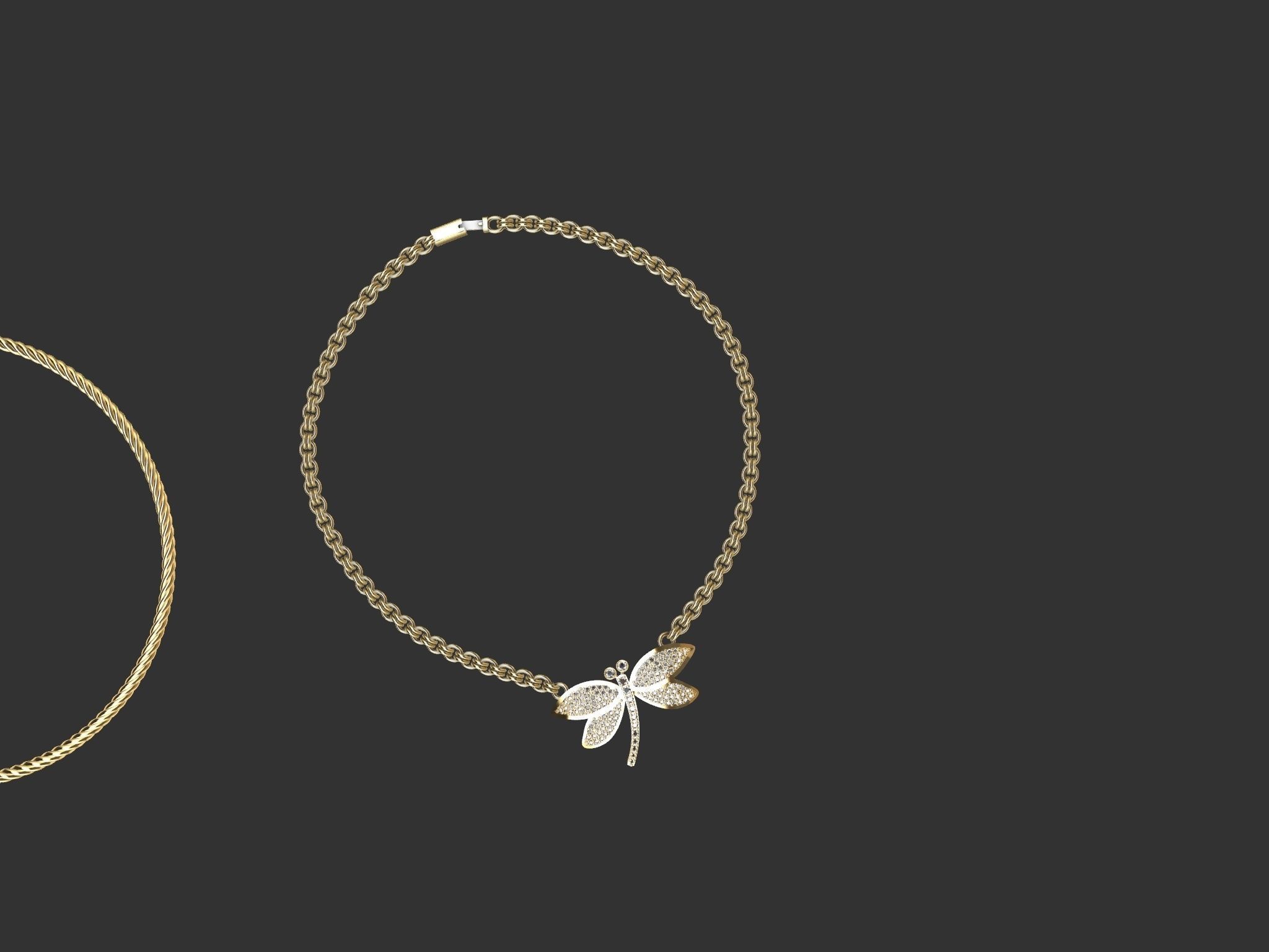 dragonfly pendant with chain and  rope chain 3D print model_7