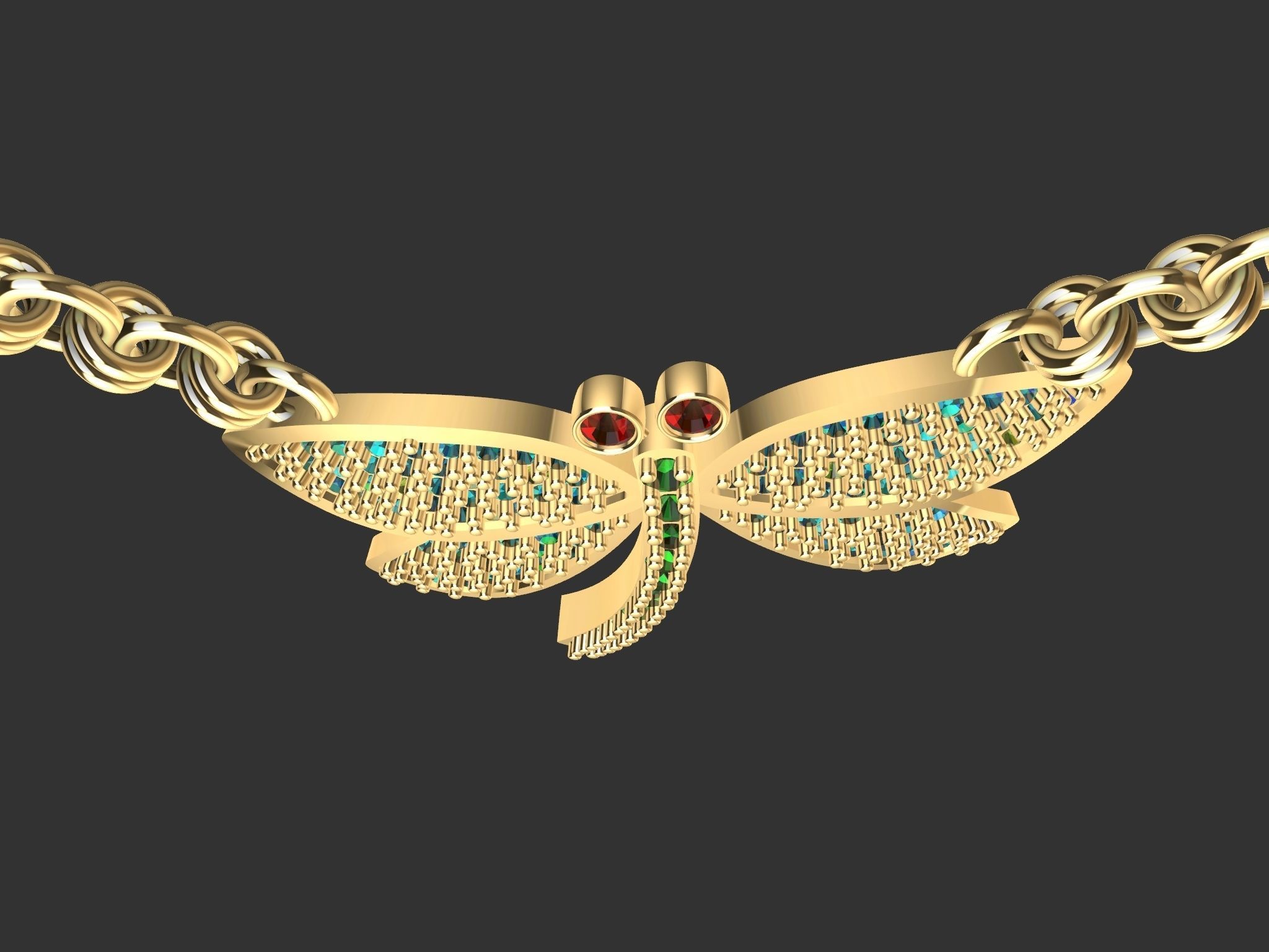 dragonfly pendant with chain and  rope chain 3D print model_14