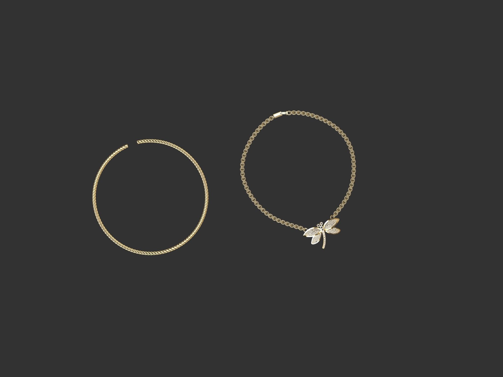 dragonfly pendant with chain and  rope chain 3D print model_5