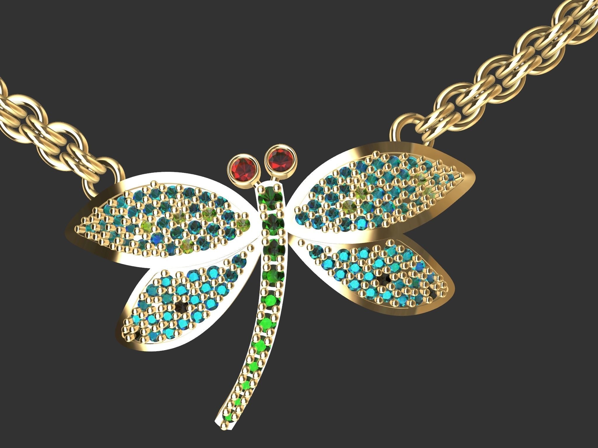 dragonfly pendant with chain and  rope chain 3D print model_1
