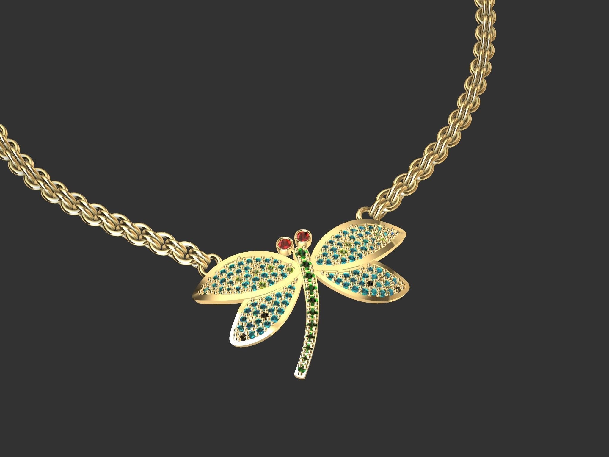 dragonfly pendant with chain and  rope chain 3D print model_13