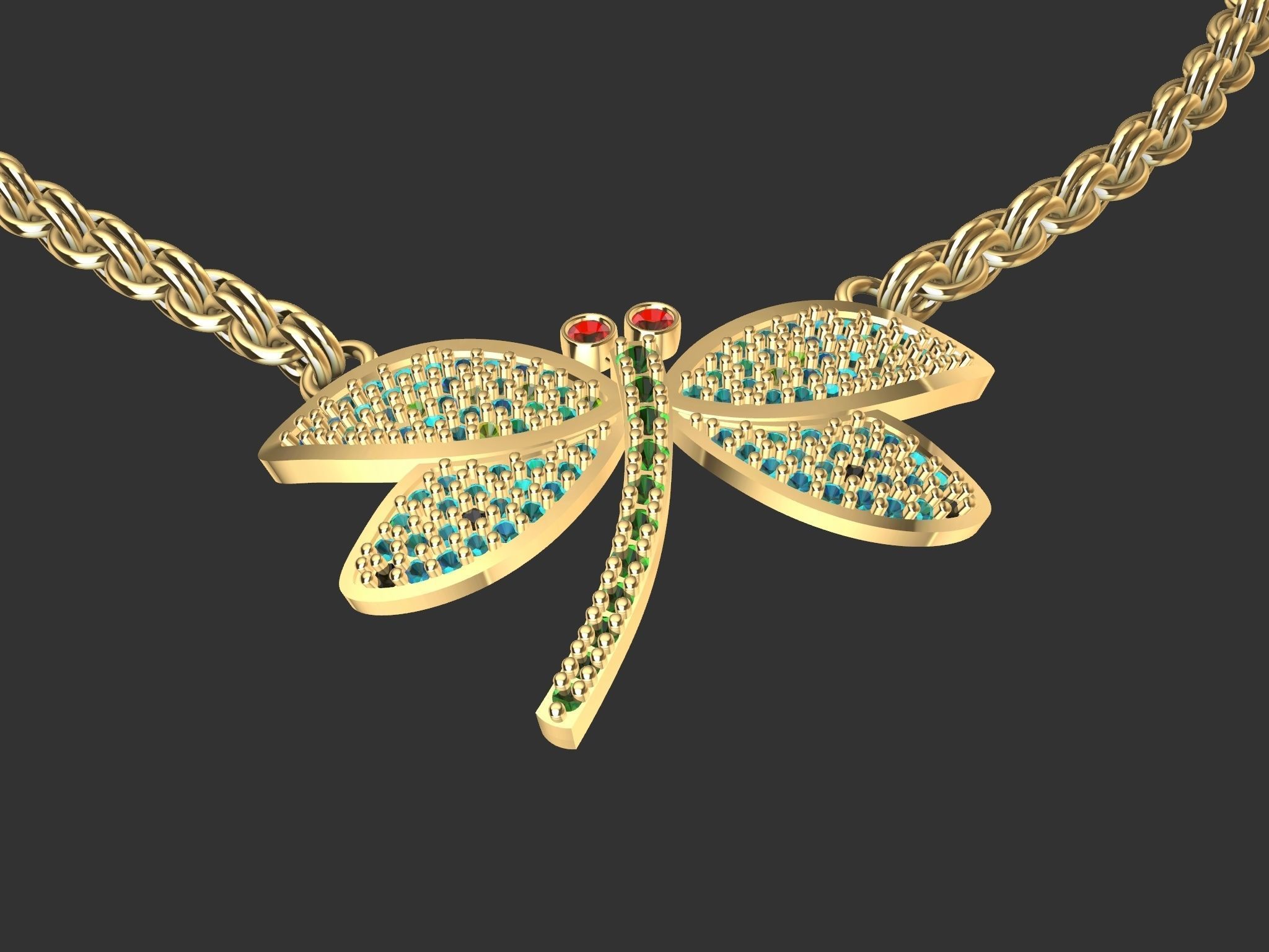 dragonfly pendant with chain and  rope chain 3D print model_4