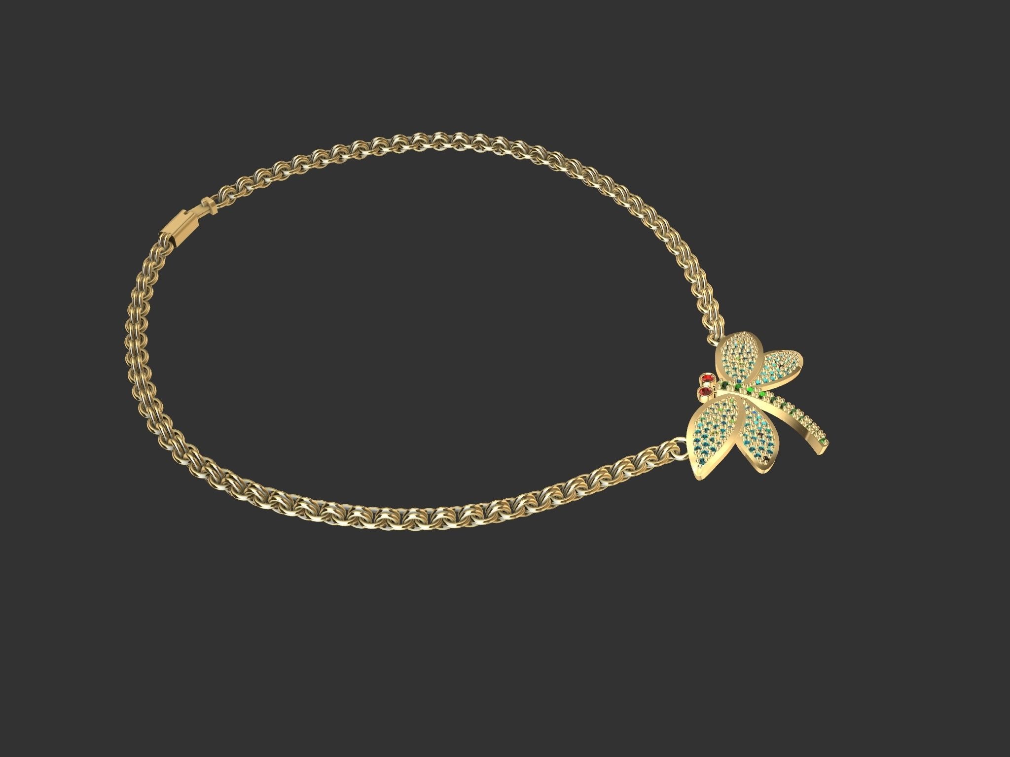 dragonfly pendant with chain and  rope chain 3D print model_9