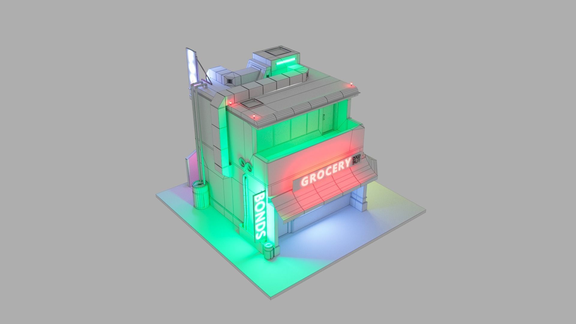 Building Square Series - Grocery Low-poly 3D model_7