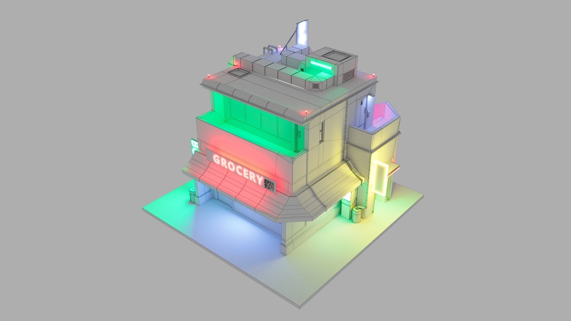 Building Square Series - Grocery Low-poly 3D model_4