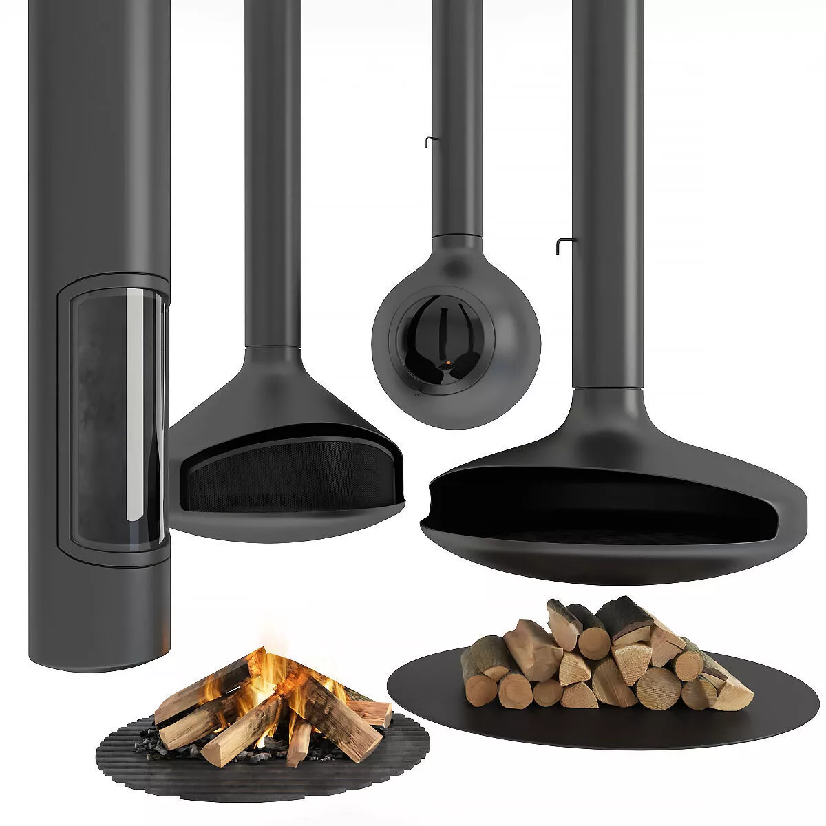 Fireplace Collection fire pit with speakers and logs 3D model